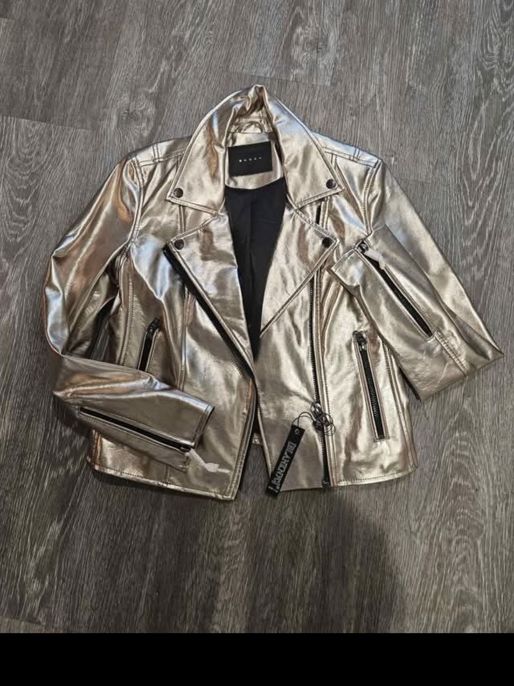 Blank NYC Silver Metallic Leather Moto Jacket